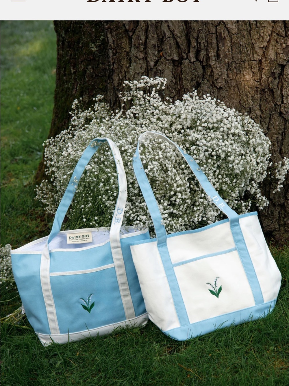 Dairy boy Women's Blue & White Canvas Tote Bag